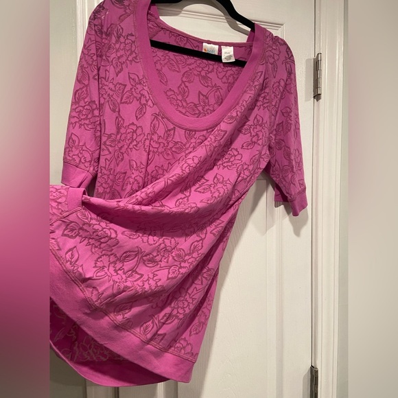 Bold Spirit Size XL Pink Semi Sheer Rose Floral Short Sleeve Pullover Hoodie Top - Picture 8 of 10